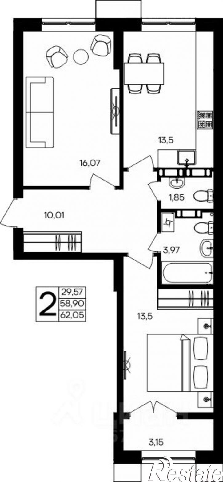 2-комн квартира в новом доме ул Котляревского, 11,  д. 11
