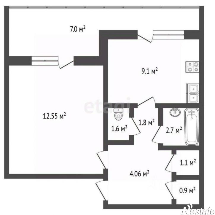 1-комн квартира ул Курчатова, 22,  д. 22