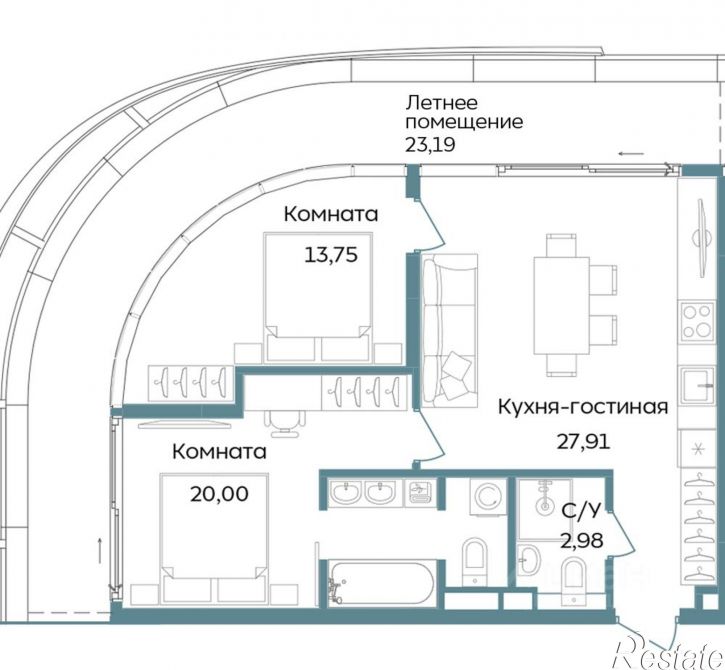 3-комн квартира в новом доме г. Саки, ул. Морская