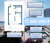 1-комн, 33 кв м, этаж 4/16 жилой комплекс Птица