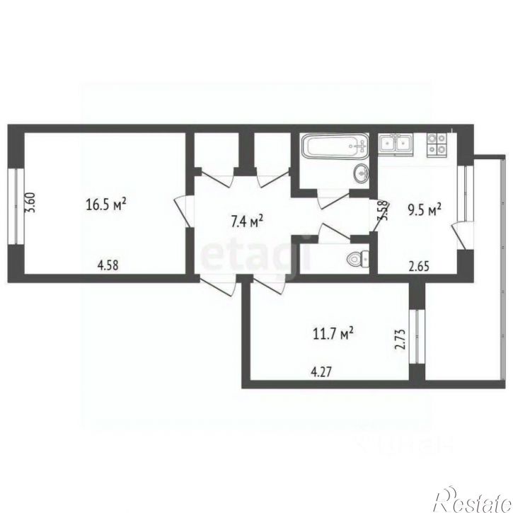 2-комн квартира ул Крымская, 14,  д. 14