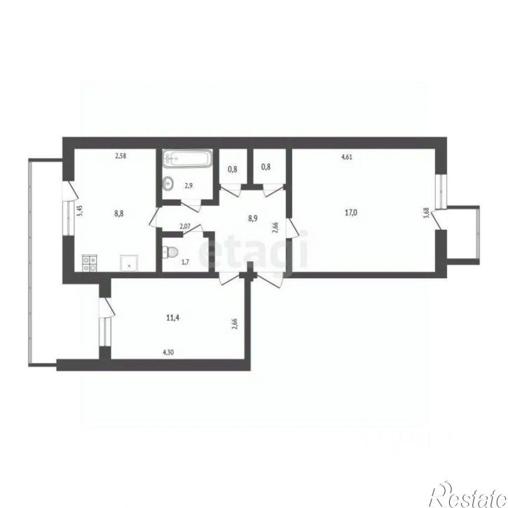 2-комн квартира улица Гайнутдинова, 2,  д. 2