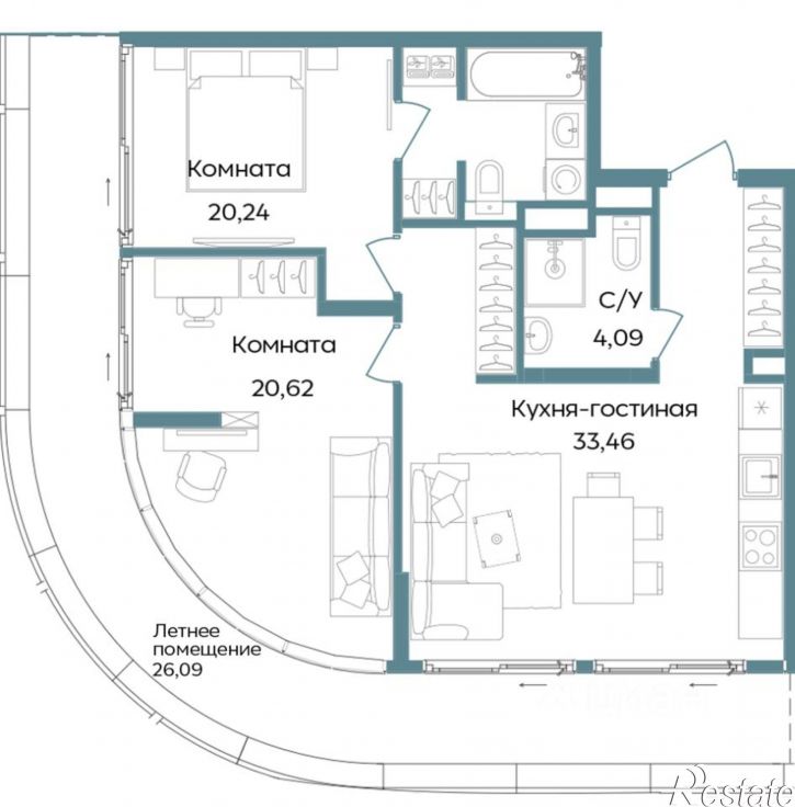 3-комн квартира в новом доме г. Саки, ул. Морская
