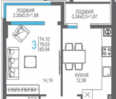 3-комн, 79 кв м, этаж 1/8 улица Багликова, 25