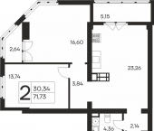 2-комн, 71 кв м, этаж 17/19 ул Кирова, 138