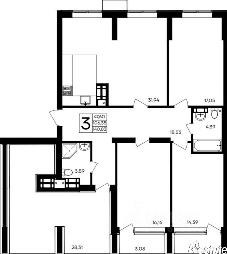3-комн квартира в новом доме улица Коцюбинского, 16А,  д. 16А