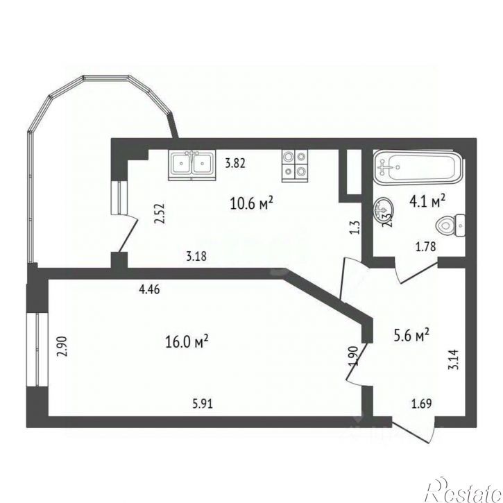 1-комн квартира улица Правды, 33Б,  д. 33Б