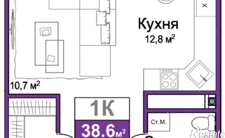 1-комн квартира в новом доме Симферополь, Центральный район