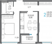 2-комн, 51 кв м, этаж 6/8 ул Солнечная, 41