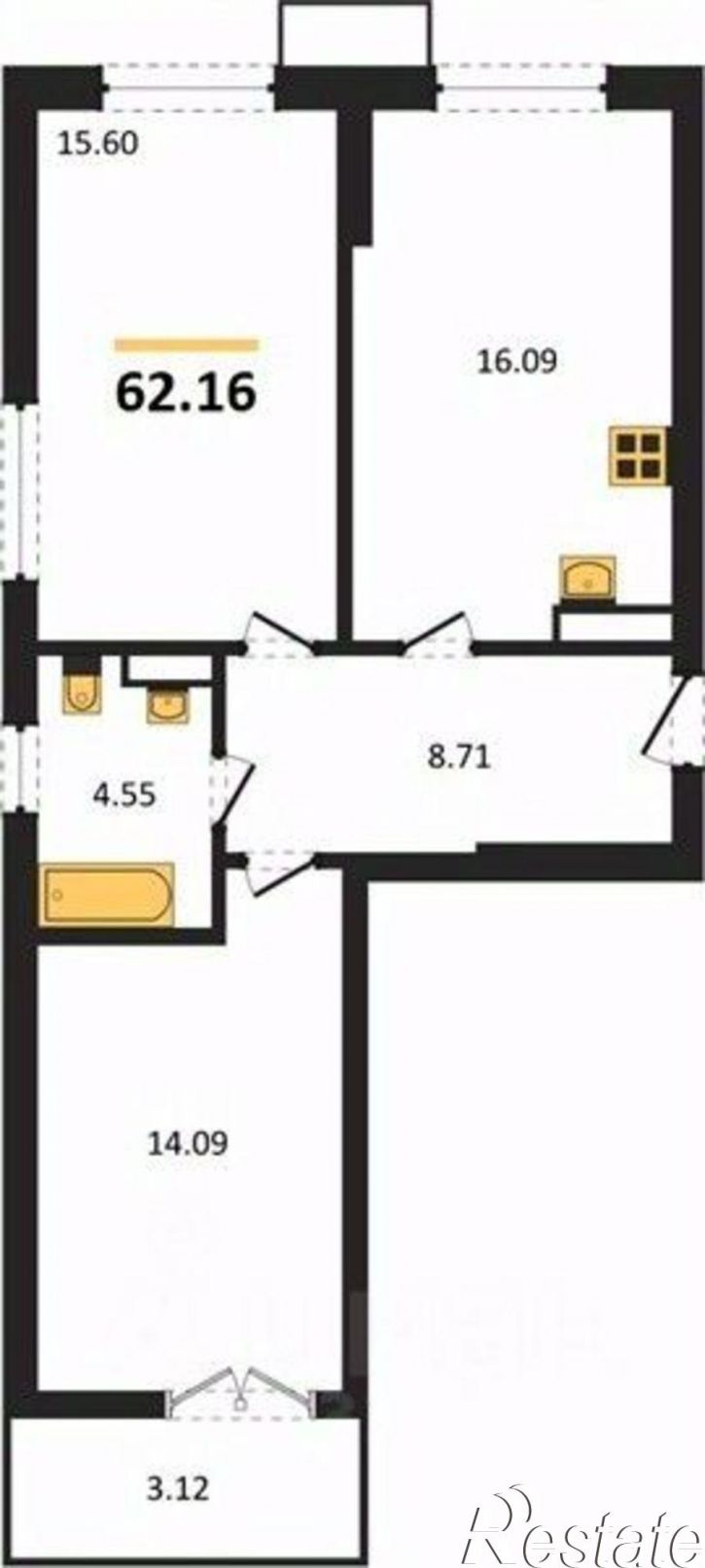 2-комн квартира в новом доме улица Коцюбинского, 16А,  д. 16А