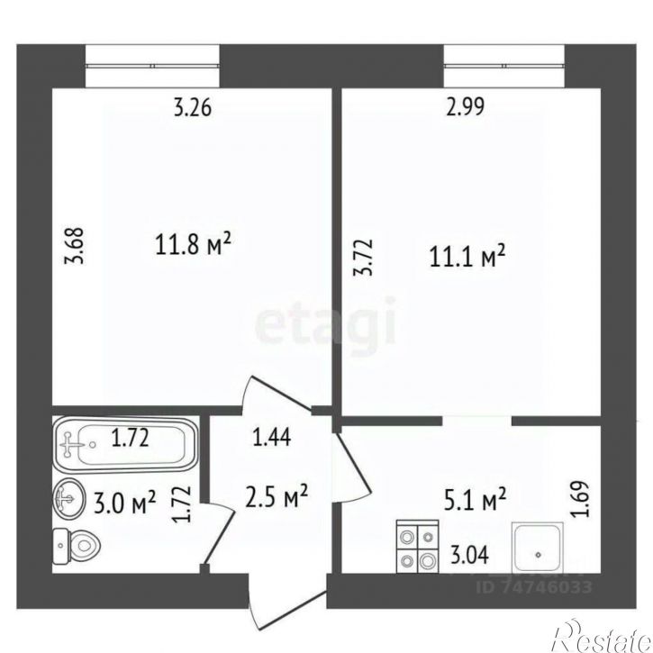 2-комн квартира улица Конституции, 36,  д. 36