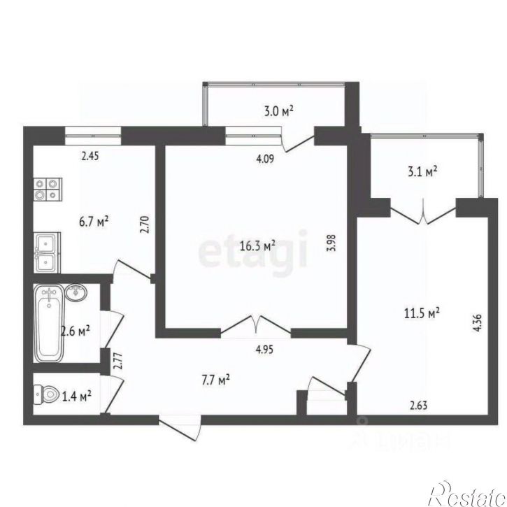 2-комн квартира проспект Победы, 39,  д. 39
