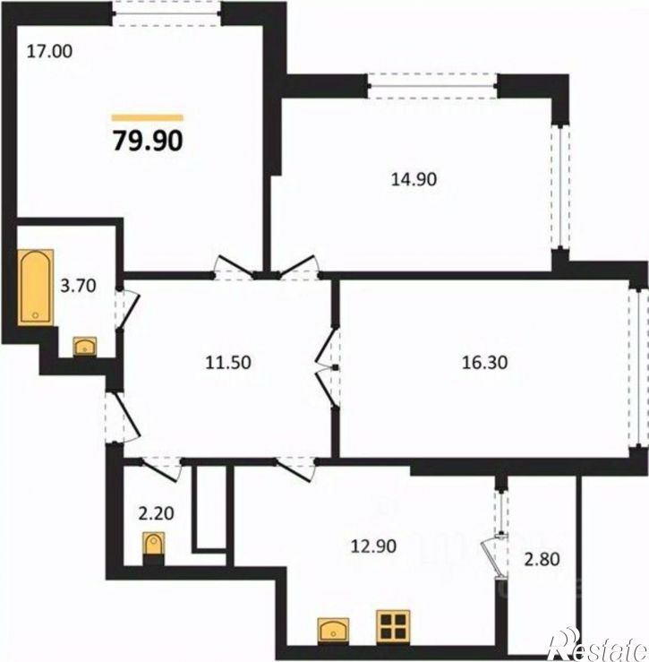 3-комн квартира в новом доме Симферопольский район, село Мирное