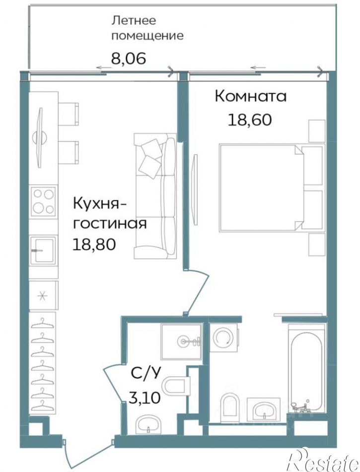 1-комн квартира в новом доме г. Саки, ул. Морская