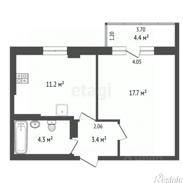 1-комн квартира ул Парковая, 1 2,  д. 1 2,  к. 2