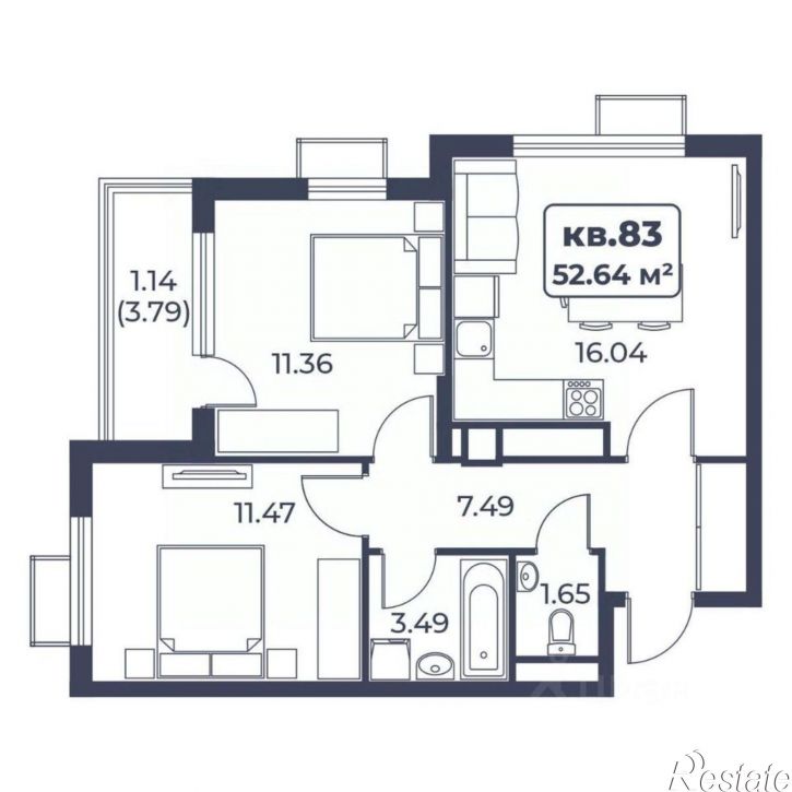 2-комн квартира в новом доме пер 30 Авиаполка, 2,  д. 2