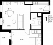 1-комн, 57 кв м, этаж 3/9 Историческая улица