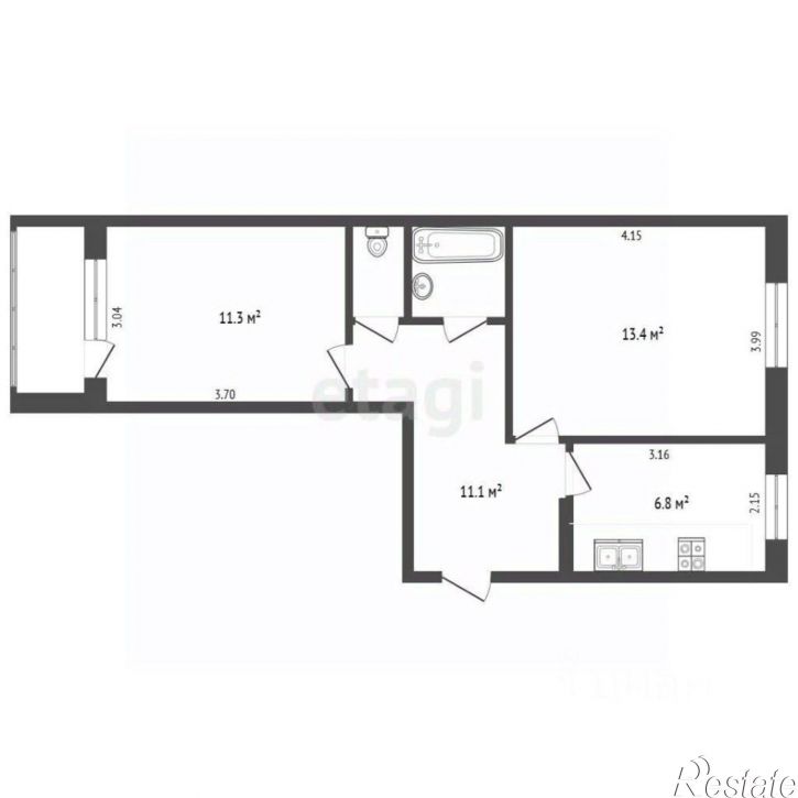 2-комн квартира 2-й микрорайон, 60А,  д. 60А