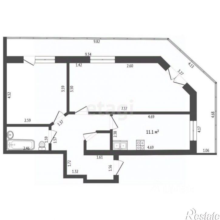 2-комн квартира Советская улица, 1А,  д. 1А