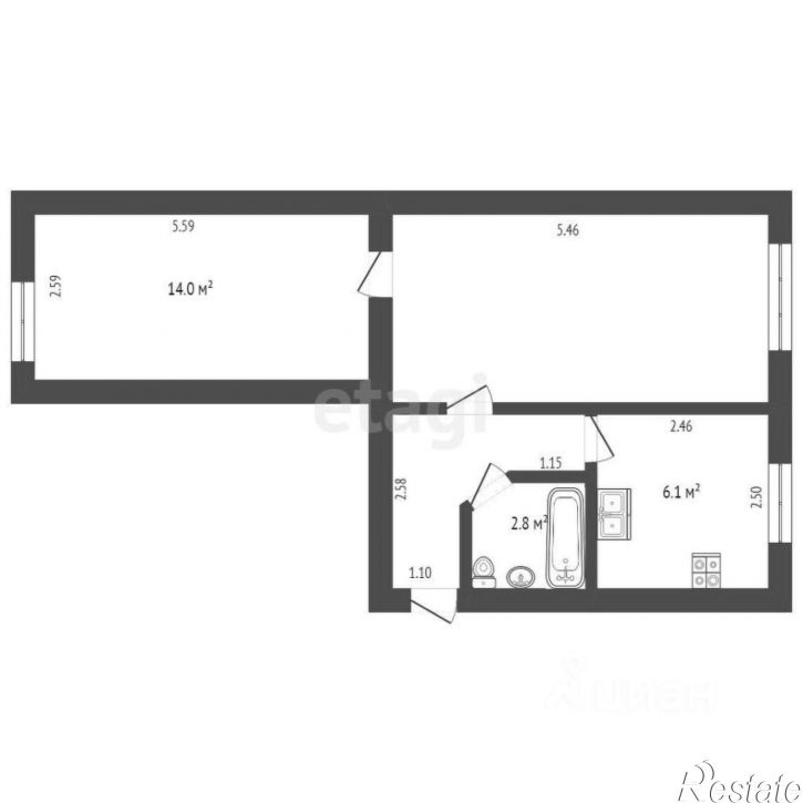 2-комн квартира Озёрная улица, 14,  д. 14