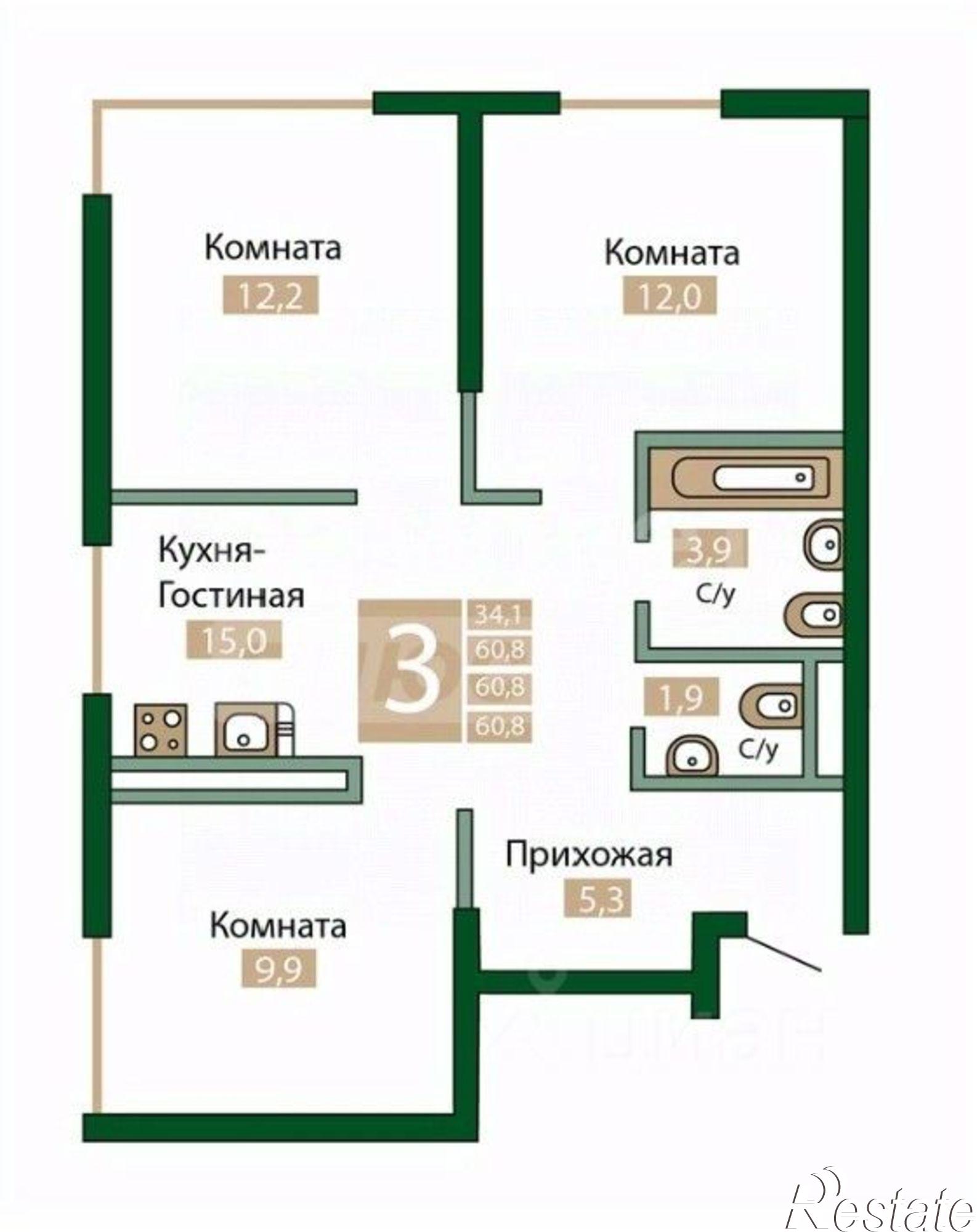 Купить квартиру за 9 724 000 рублей на Симферопольский район