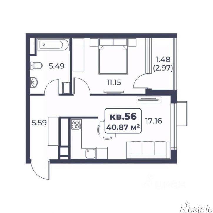 1-комн квартира в новом доме пер 30 Авиаполка, 2,  д. 2
