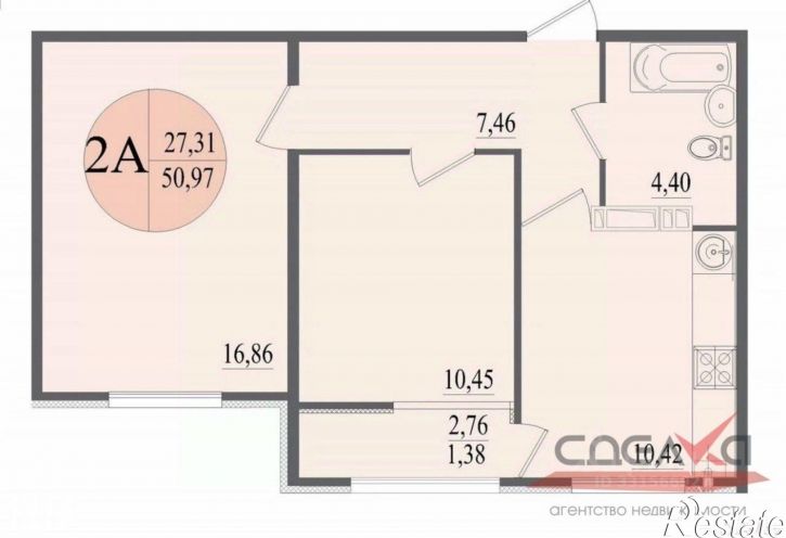 2-комн квартира улица Колобова, 44к4