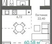 1-комн, 61кв м, этаж 7/9 ул Симферопольская, 2