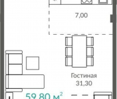 1-комн, 60кв м, этаж 4/9 ул Симферопольская, 2