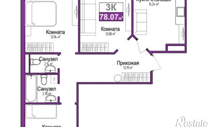 3-комн квартира в новом доме Симферополь, Центральный район, ЖК Город Мира
