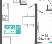 1-комн, 41 кв м, этаж 4/9 Симферополь, ЖК Розмарин