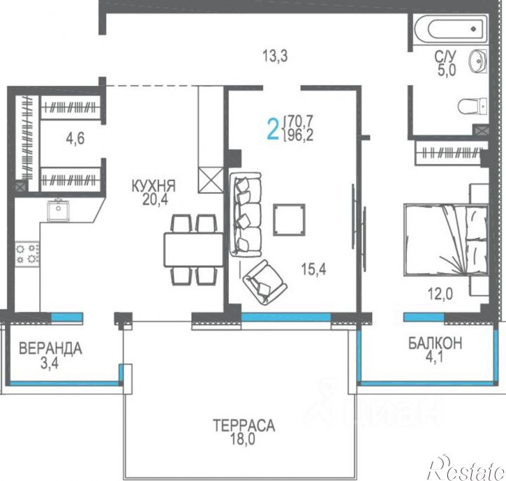 2-комн квартира в новом доме улица Токарева, 18Дк1