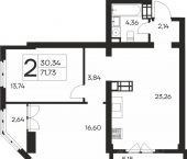 2-комн, 71 кв м, этаж 19/19 ул Кирова, 138