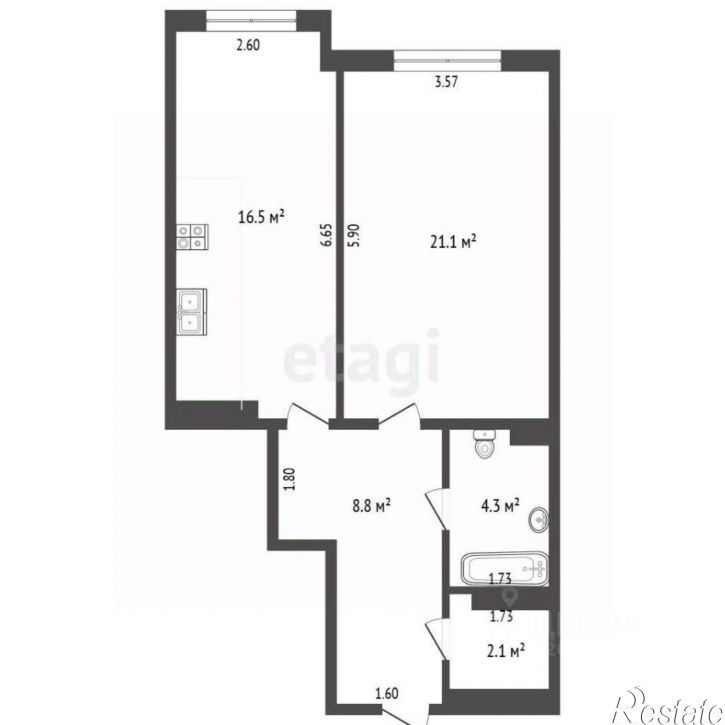1-комн квартира ул Генерала Крейзера, 21,  д. 21