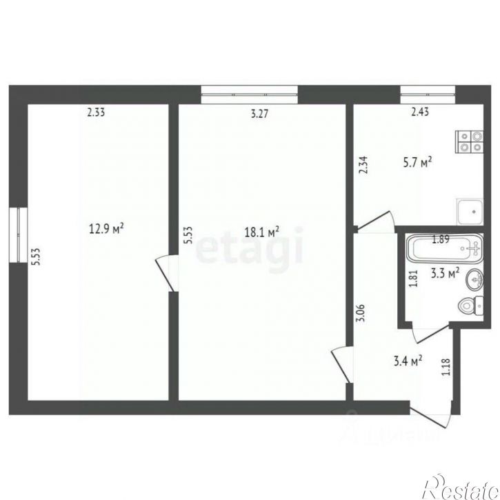 2-комн квартира ул Токарева, 12,  д. 12