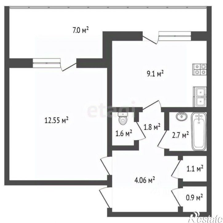 1-комн квартира ул Курчатова, 22,  д. 22