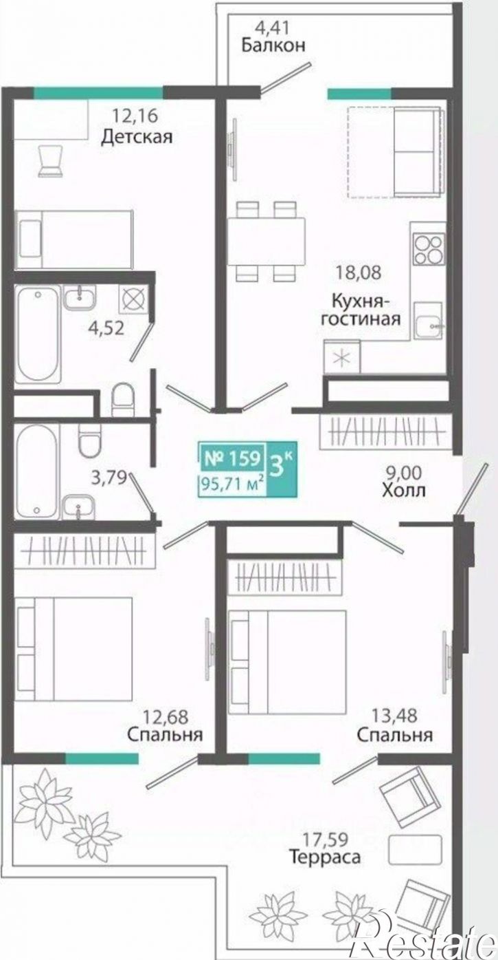 3-комн квартира в новом доме Симферополь, улица Никанорова