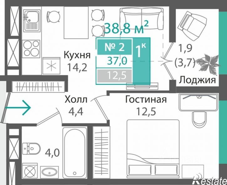 1-комн квартира в новом доме Симферополь, улица Андрея Карлова