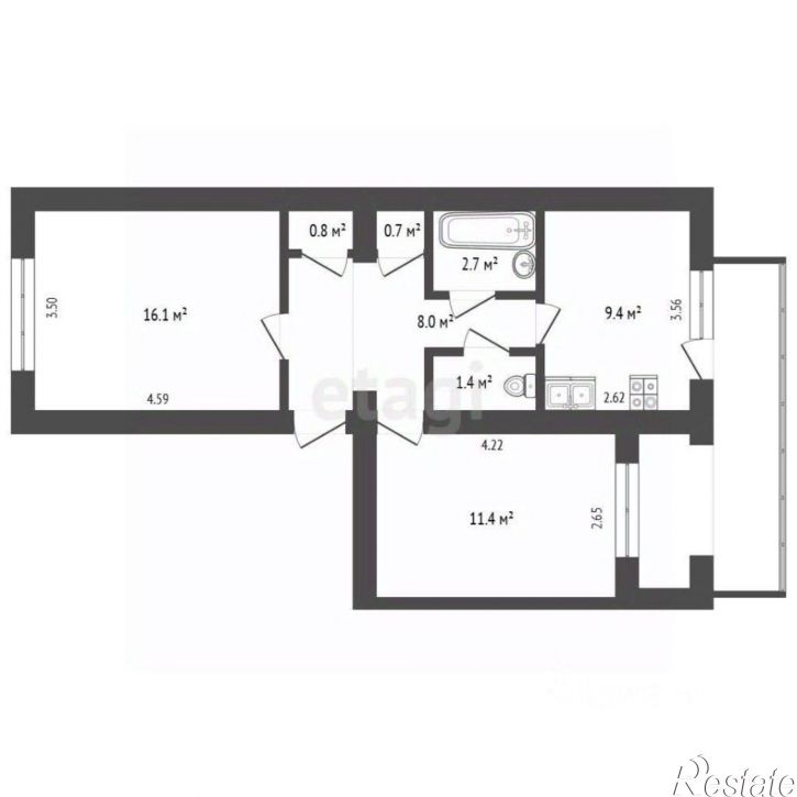 2-комн квартира Ленинский район