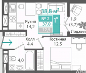 1-комн, 37 кв м, этаж 3/16 улица Андрея Карлова