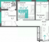 3-комн, 64 кв м, этаж 16/16 улица Андрея Карлова