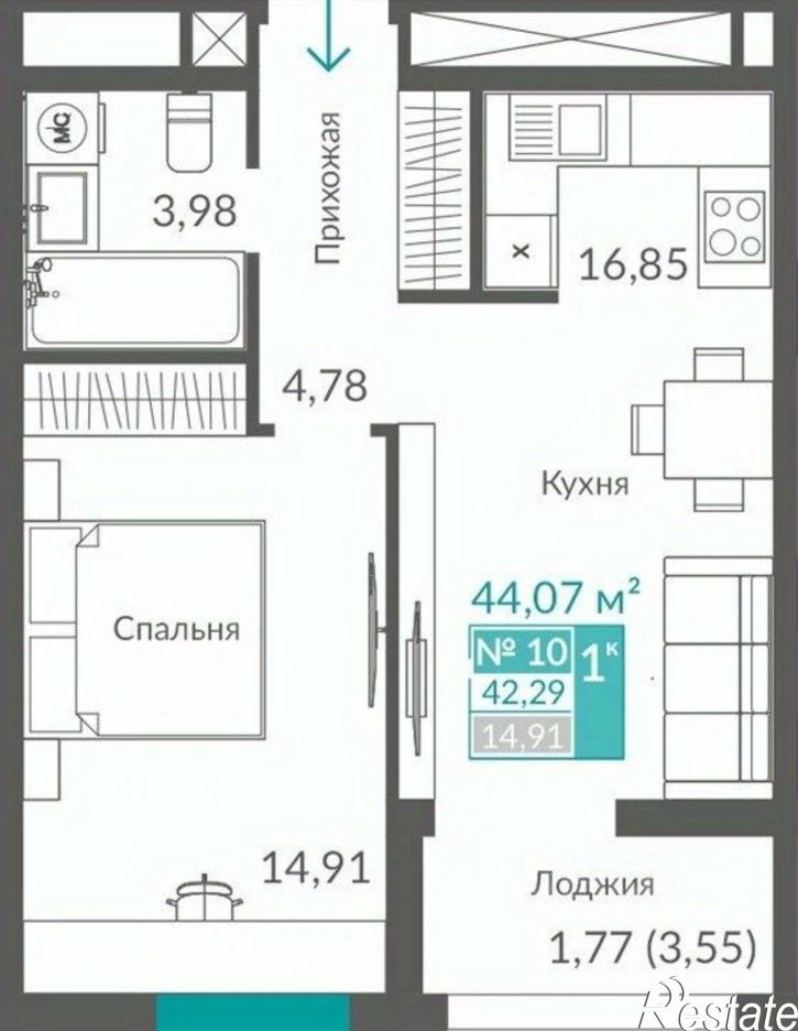 1-комн квартира в новом доме Балаклавское шоссе, 2,  д. 2
