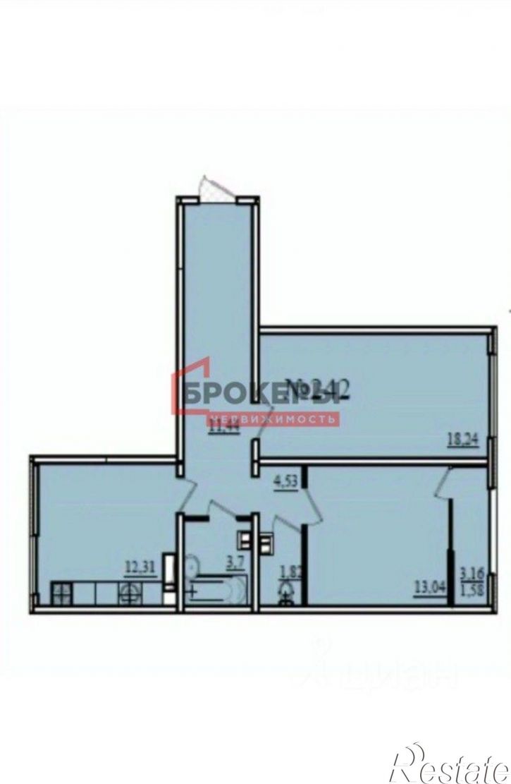 2-комн квартира улица Колобова, 44к3