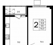 2-комн, 54 кв м, этаж 3/9 Симферопольский район, село Перово