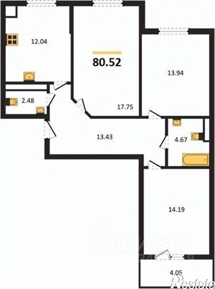 3-комн квартира ул Батурина, д 205