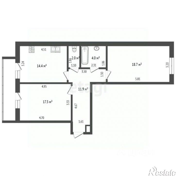 2-комн квартира ул Парковая, 1 2,  д. 1 2,  к. 2
