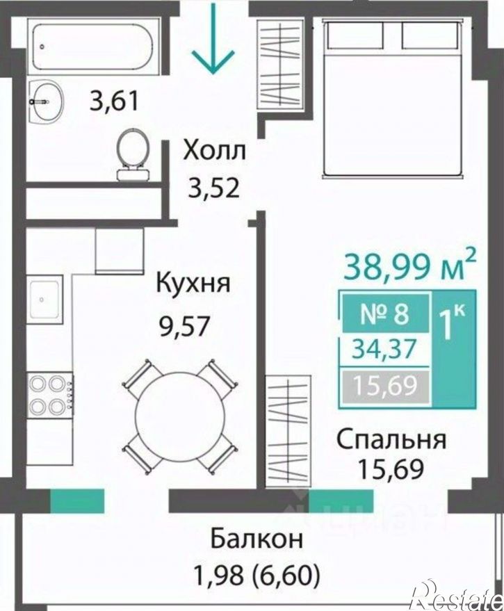 1-комн квартира в новом доме Симферопольский район, село Мирное