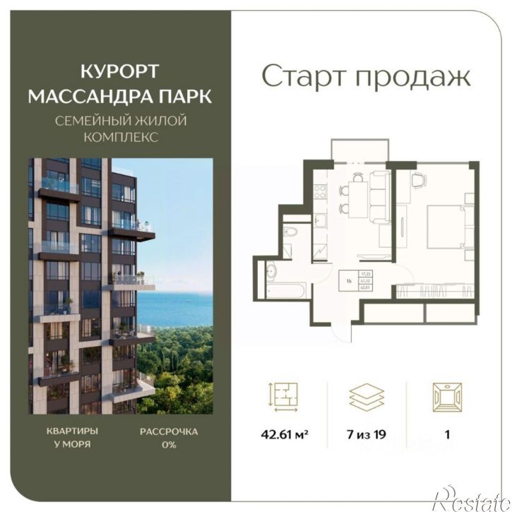 1-комн квартира в новом доме городской округ Ялта