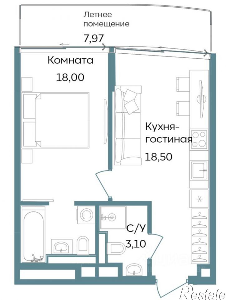 1-комн квартира в новом доме г. Саки, ул. Морская
