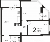 2-комн, 71 кв м, этаж 17/19 ул Кирова, 138